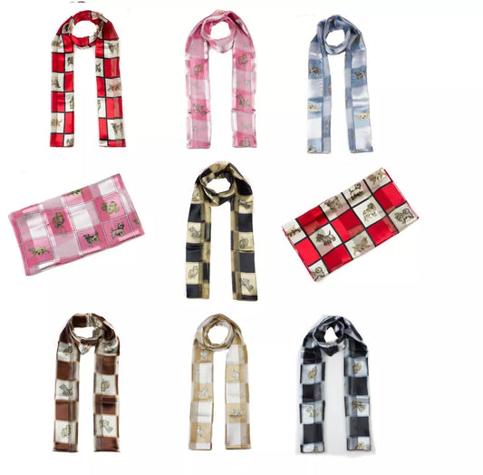 Soft silky dog print check Scarf