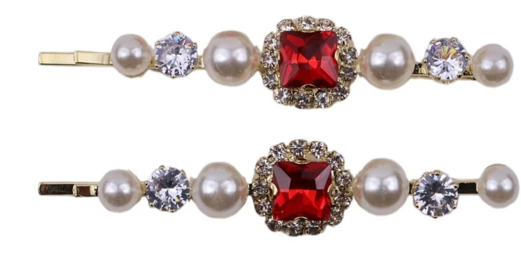 Crystal Pearl Gold Bobby Pins Hair Clips Decorative Slides for Women Wedding Party (Pack of 4)