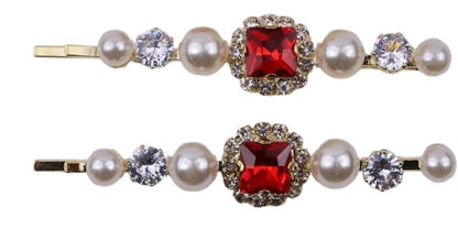 Crystal Pearl Gold Bobby Pins Hair Clips Decorative Slides for Women Wedding Party (Pack of 4)