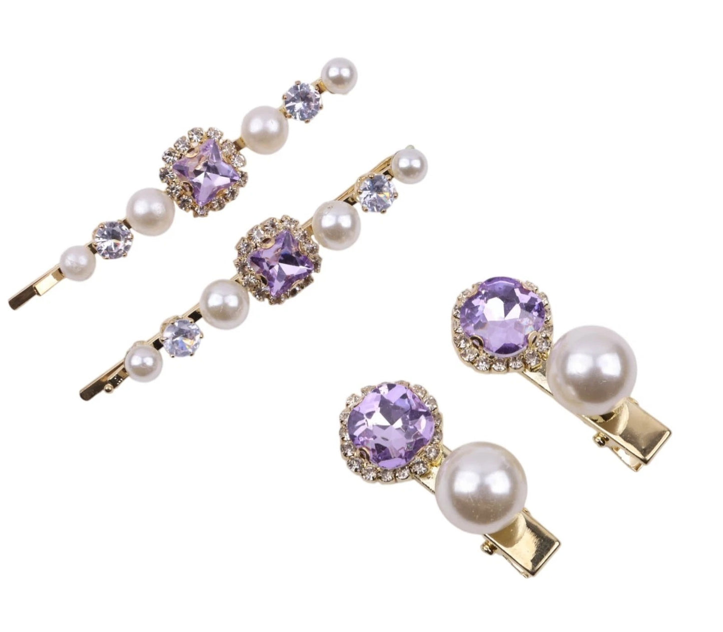 Crystal Pearl Gold Bobby Pins Hair Clips Decorative Slides for Women Wedding Party (Pack of 4)