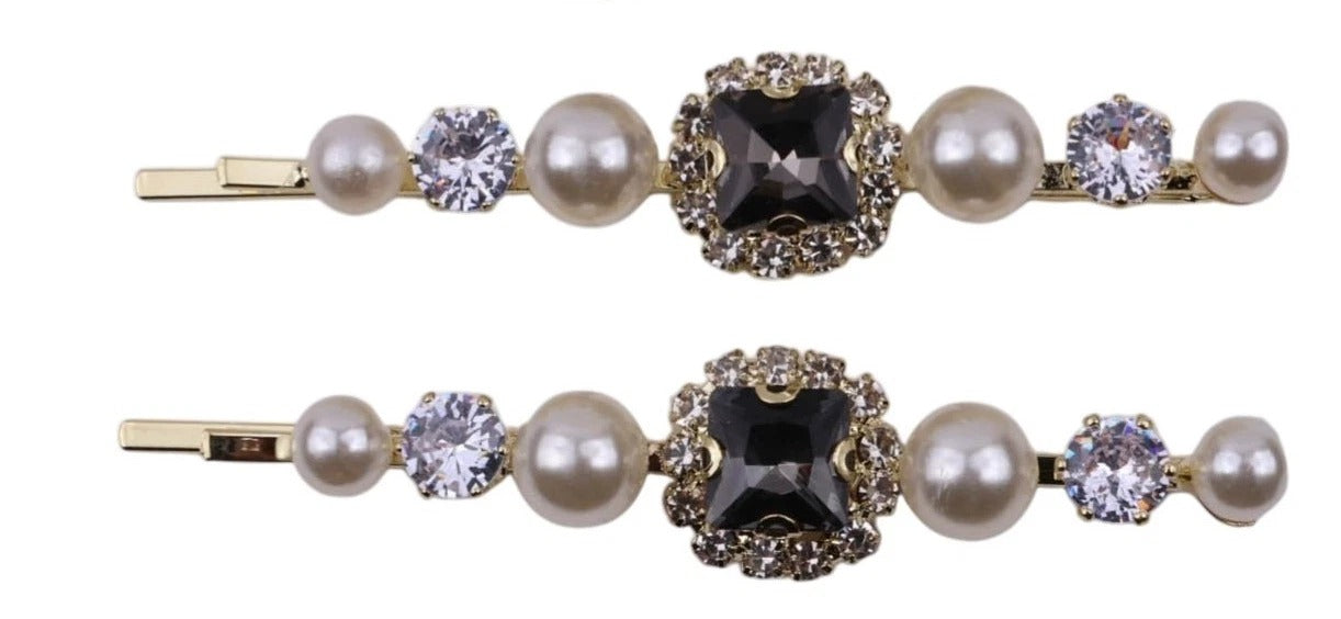 Crystal Pearl Gold Bobby Pins Hair Clips Decorative Slides for Women Wedding Party (Pack of 4)