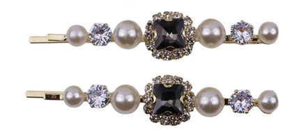 Crystal Pearl Gold Bobby Pins Hair Clips Decorative Slides for Women Wedding Party (Pack of 4)
