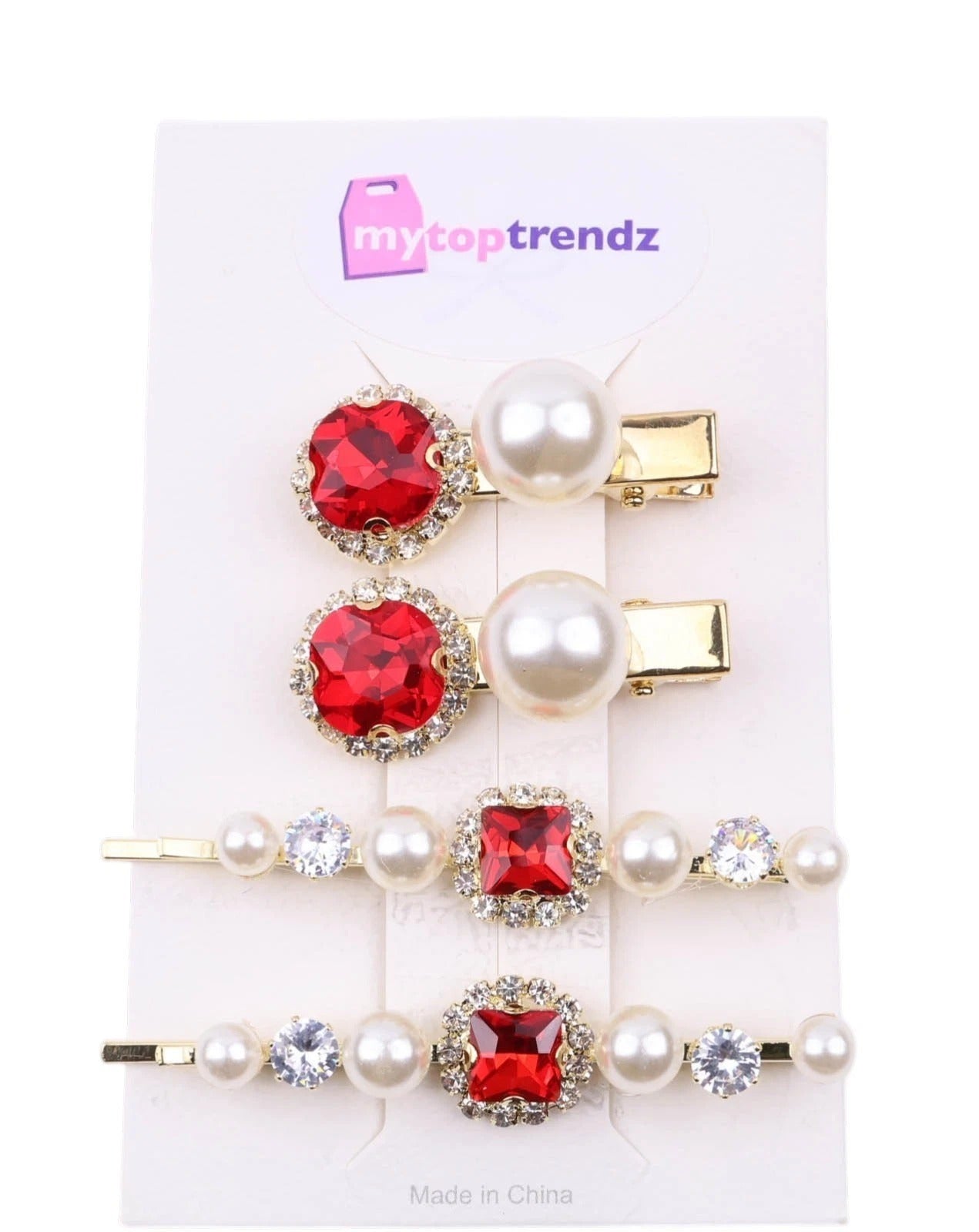 Crystal Pearl Gold Bobby Pins Hair Clips Decorative Slides for Women Wedding Party (Pack of 4)